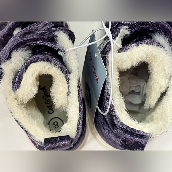 Cat & Jack Kids Purple Velvet with Faux Fur High-Top Velcro Sneakers Size 8 NWT - Picture 5 of 10